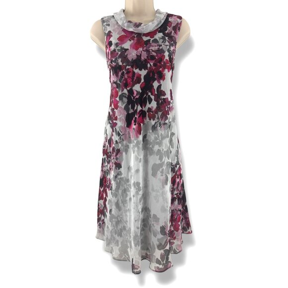 SLNY Elegant Floral Print Sleeveless Chiffon Swing Dress Size 12 Summer Wedding - Picture 1 of 6